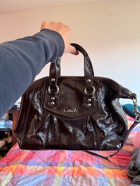 Coach Ashley Brown Patent Leather Satchel